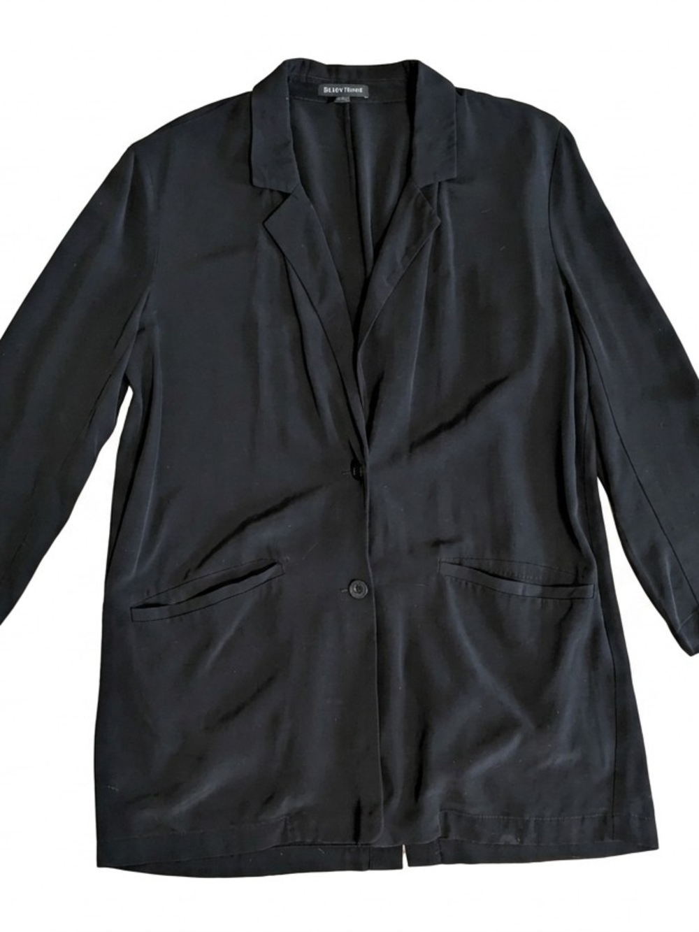 Eileen Fisher Blazer Jacket XS Black Tencel Viscose Longline Lightweight Button
